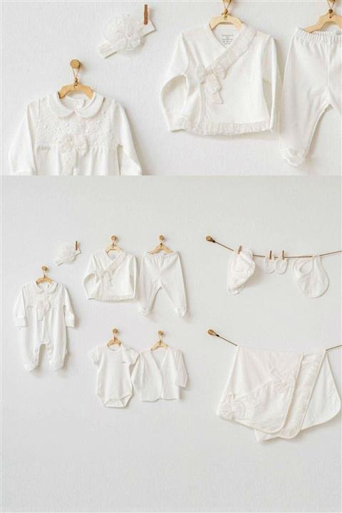 andywawa Dantel Işlemeli Kız Bebek 10'lu Hastane Çıkış Seti