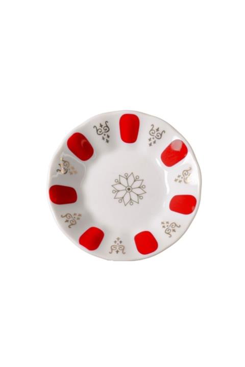 İpek Porselen Kırmızı Çay Tabağı 12'li -
