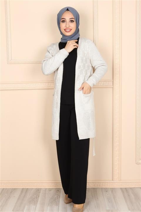 eymina Örgü Desenli Cepli Tesettür Hırka