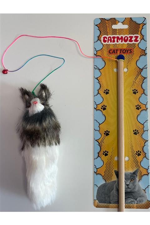 CatMozz Zilli Tüylü Büyük Tilki Kedi Oltası Oyuncağı