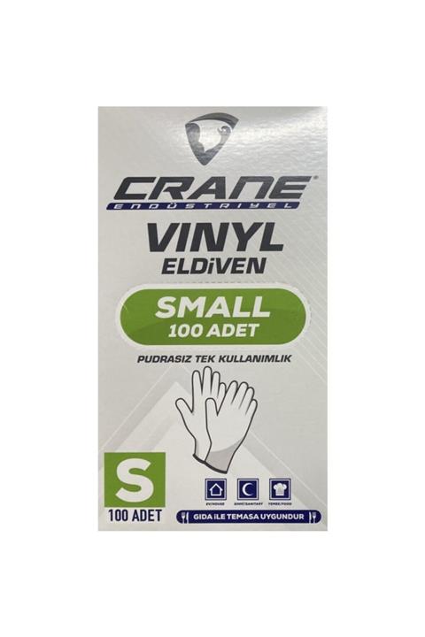 CRANE Pudrasız Tek Kullanımlık Beyaz Eldiven Small 100'lü