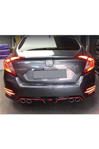 Autokit Honda Civic Fc5 (2016+) 4 Egzoz Kırmızı Şeritli Difüzör