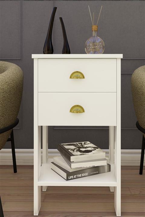 Ünüvar Konsept Beyaz Komodin Retro Çift Çekmeceli