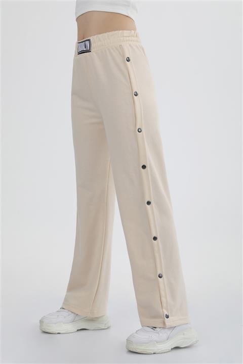 MD trend Kadın Krem Yüksek Bel Yanı Çıtçıtlı Bol Paça Eşofman Altı