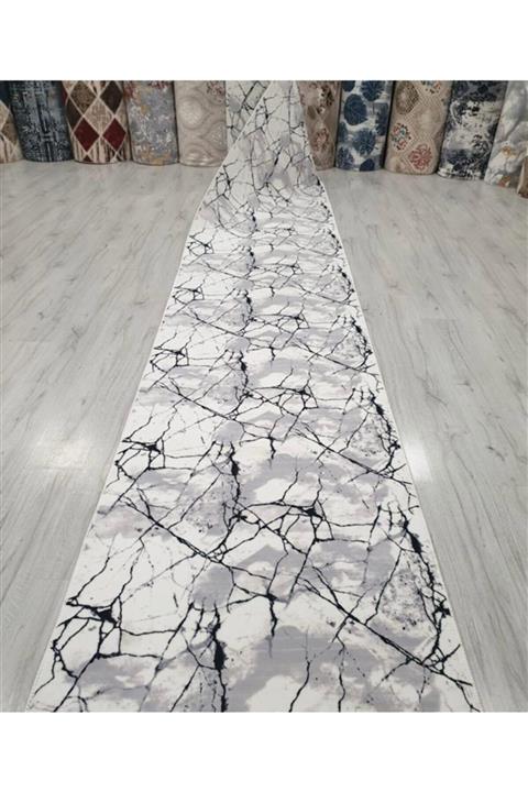 NarStore Home Gri Mermer Desen Kaymaz Taban Yıkanabilir Kesme Yolluk Halı