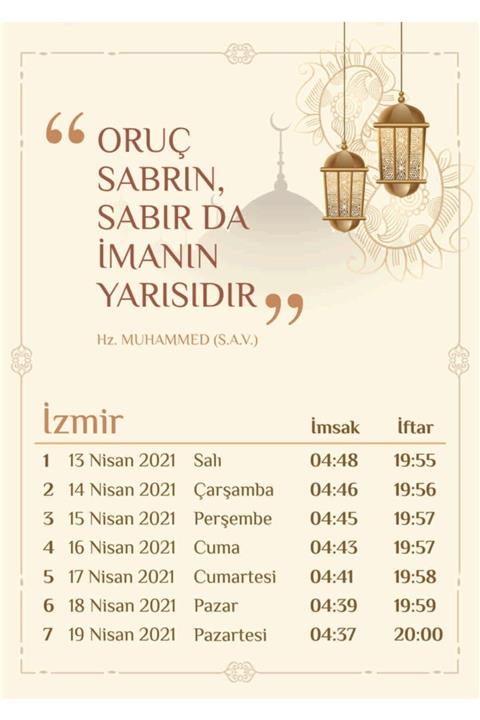 Yaprak Hediyelik İzmir İçin  Ramazan İmsakiyesi 2021