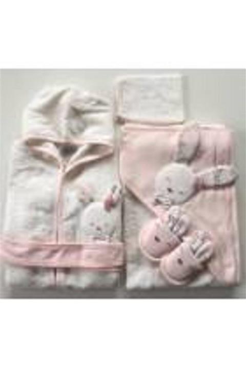 Gaye Kız Bebek Sevimli Tavşan Havlu Bornoz Takımı 826 Bebek Doğum Hediyesi Banyo Takımı Baby Gift-pudra