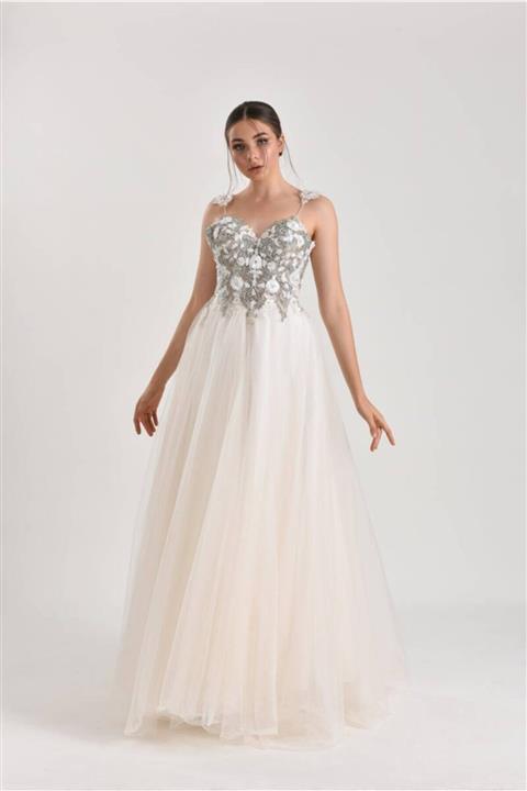 Mediha Cambaz Bridal Evelyn Sırma Işli Üç Boyutlu Italyan Parlak Tül Etek Gelinlik