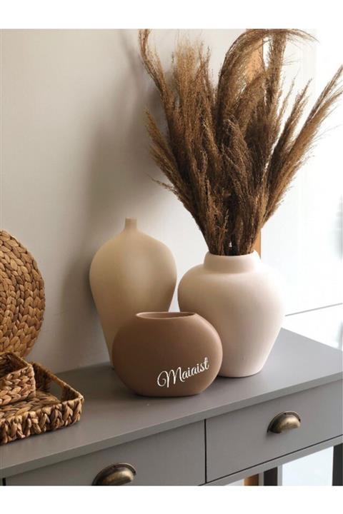 MAİAİST DECORATİON Modern Seramik Üçlü Vazo Set