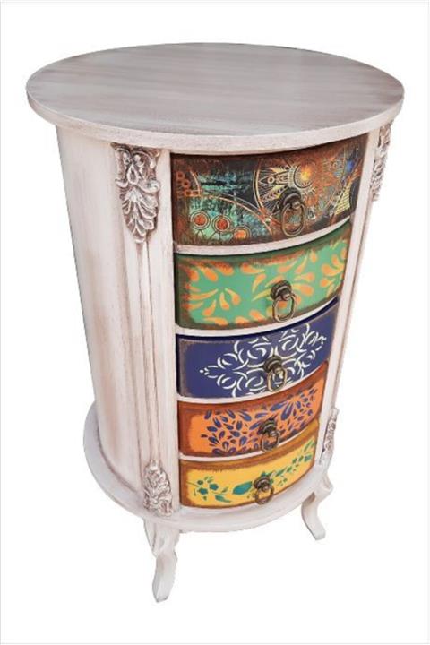 Döküntücü Komodin 5 Çekmeceli Yuvarlak (çark)