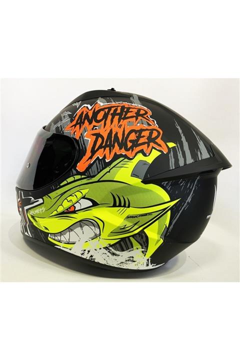 MT Kask Stinger Danger Neron Renkli Vizörlü Smoke