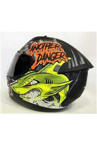 MT Kask Stinger Danger Neron Renkli Vizörlü Smoke