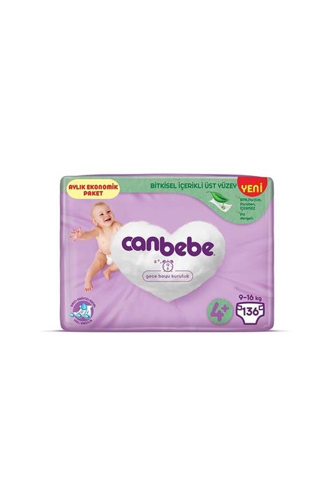 Canbebe Bebek Bezi 4+ Beden Maxi Plus Aylık Ekonomik Paket 136 Adet