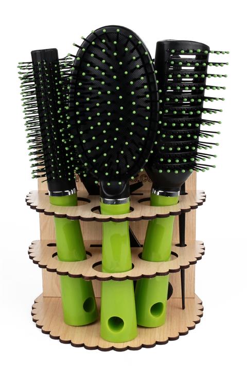 LUGMO Çeyizlik 5'li Tarak Seti Ahşap Standlı Yeşil Renk+ayna