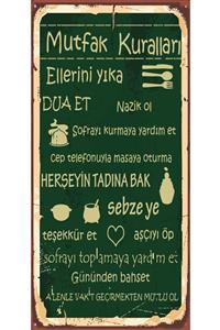 Hayat Poster Mutfak Kuralları Tablosu (10 Cm X 20 Cm) Mini Retro Ahşap Poster