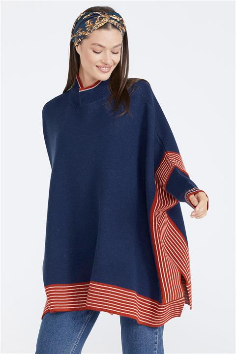 Sementa Kadın Yarım Balıkçı Triko Panço - Lacivert