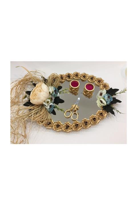 atelier.es Söz Nişan Tepsisi Altın Eskitme Güllü Nişan Tepsisi Söz Tepsisi