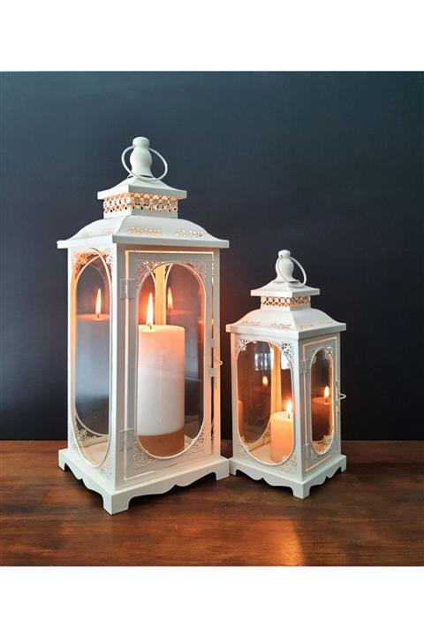 EVİMTATLIEVİM Ferforje Mumluk Fener İkili Set