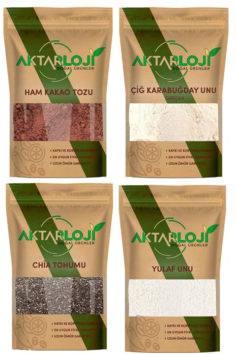 aktarloji Ham Kakao 250 Gr + Yulaf Unu 500 Gr + 500 Gr Karabuğday Unu + Chia Tohumu 250 Gr