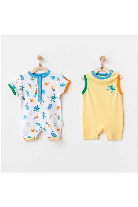 andywawa Unisex Bebek Renkli  Romper Play Tıme Tulum 2 Parça