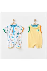 andywawa Unisex Bebek Renkli  Romper Play Tıme Tulum 2 Parça