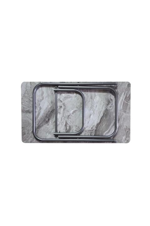 ASLANSTORE Beyaz Katlanır Metal Yüksek Ayaklı Mermer Desen Ahşap Masa 60x90cm
