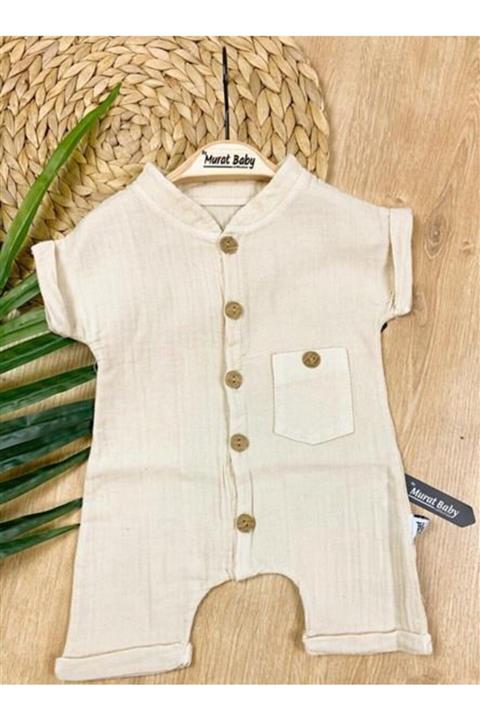 Murat Baby Jojovu Erkek Bebek Hakim Yaka Dümeli %100 Organik Müslin Tulum