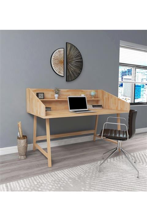 WOODFACE Mely Çalışma Masası 120x60 Doğal Ahşap Tek Raflı Özel Tasarım Uyumlu Görünüm
