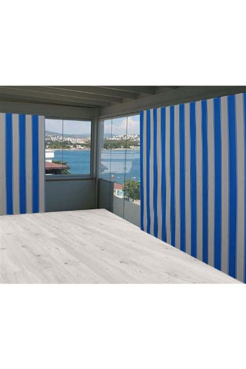 ceylan home Turkuaz Beyaz Çizgili Balkon Perdesi  775 X 250
