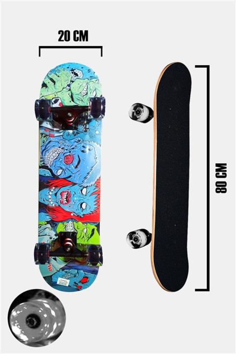 AVESSA Zımparalı Işıklı Gri Silikon Teker Frankenstein Baskılı Kaykay