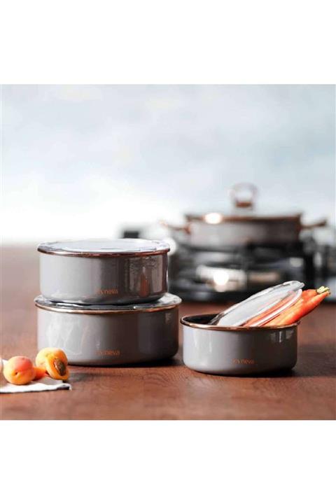 Neva Sweet Premium Grizay 3'lü Emaye Saklama Kabı