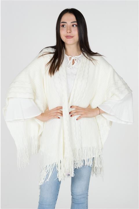 Hentley Kadın Beyaz Kenarları Hafif Simli Panço