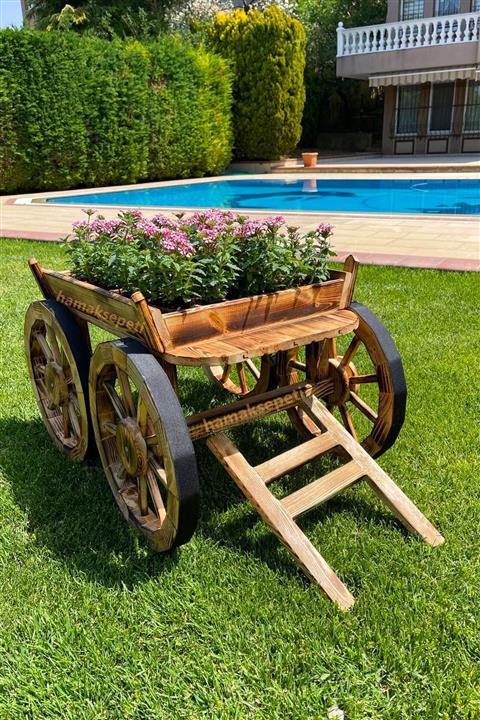 Hamak Sepeti Ahşap At Arabası Bahçe Için Dekoratif Çiçeklik