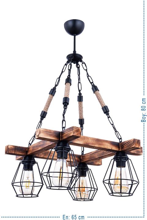 özpolataydınlatma Tetra Wooden 4 Lü Lüx Halatlı Avize