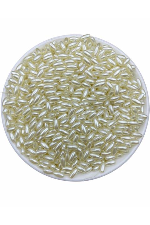 Hedef Bijuteri 50 Gr 4x8mm Arpa Model Lüks Kaplama Krem Inci Boncuk, Takı Yapım Boncuğu ( 850 Adet)