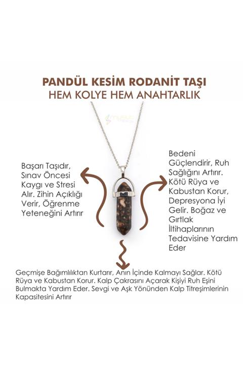 Golden Palace Doğaltaş RODANİT TAŞI Pandül Kesim Kadın Erkek (Unisex) İster Kolye İster Anahtarlık
