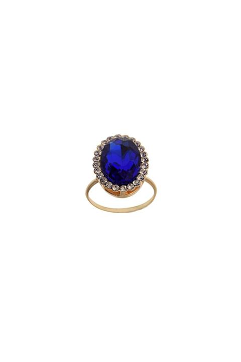 Esmer Bijuteri Altın Kaplama Mavi Swarovski Taşlı Ayarlı Yüzük