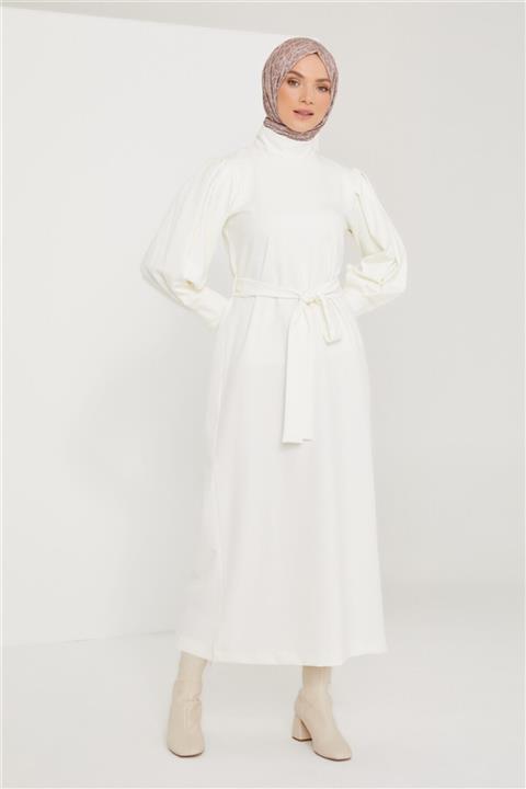 Armine Kol Detaylı Elbise 21kd3102 Ekru
