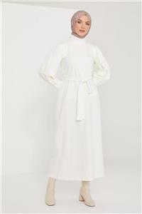 Armine Kol Detaylı Elbise 21kd3102 Ekru