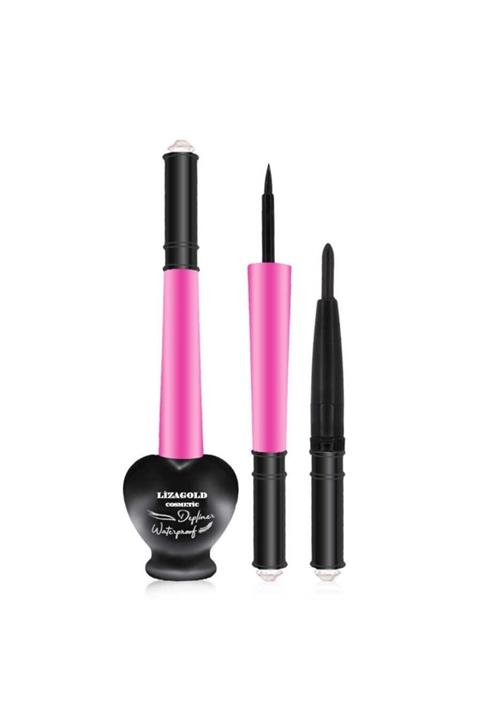 LİZAGOLD Siyah Kalpli Eyeliner Ve Siyah Asansörlü Kalem Seti