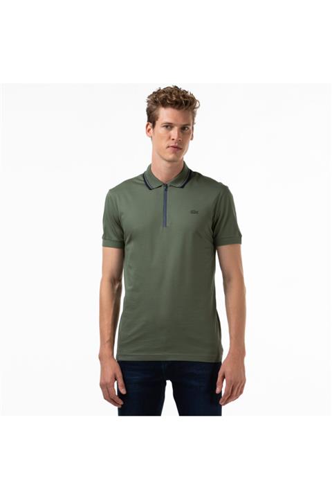 Lacoste Erkek Slim Fit Fermuarlı Yaka Haki Polo