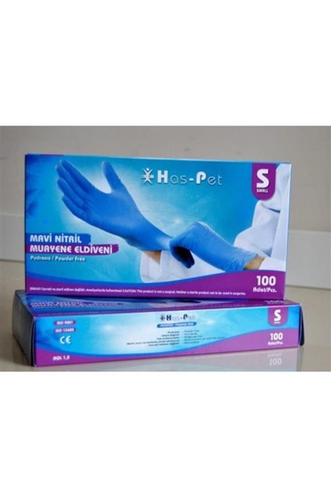 HasPet Mavi Nitril Muayene Eldiveni Pudrasız 100'lü S Beden