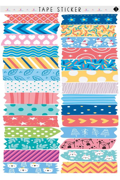 colortouch Tape Sticker , Bant Sticker Model 1 , 56 Adet ( 2 Sayfa , Boyut A5 )