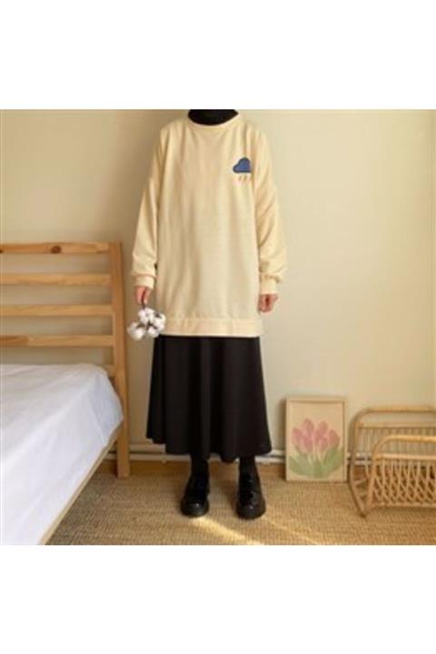 qarmacha Kadın Ekru Bulut Baskılı Sweatshirt