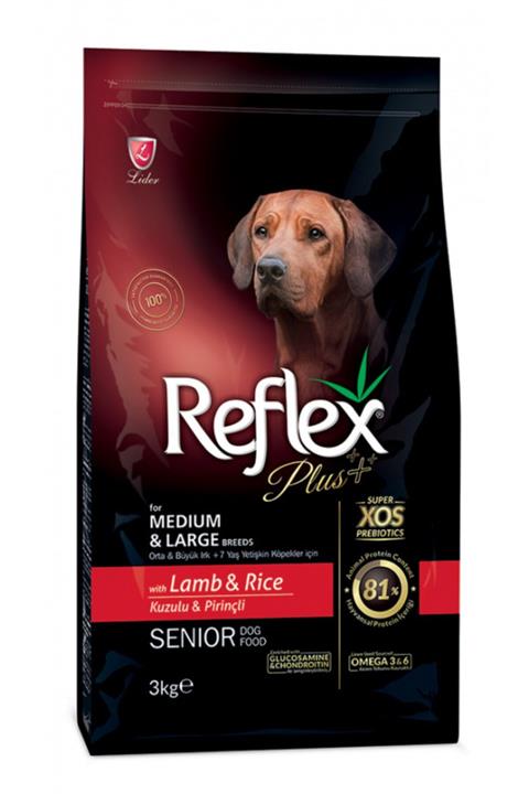 Reflex Plus Orta-Büyük Irk Kuzu Pirinç Yaşlı Köpek Maması 3 kg