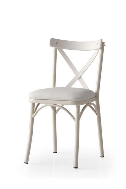 Evistro Kumaş Salon Ve Mutfak Sandalyesi Metal Ayak 4 Adet Ekru Kurulu Gönderilir