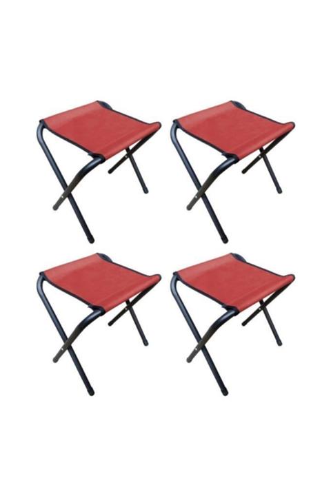 ntnrcpro 4 Adet Katlanır Tabure Metal Balıkçı Taburesi Piknik Kamp Plaj Taburesi Kırmızı