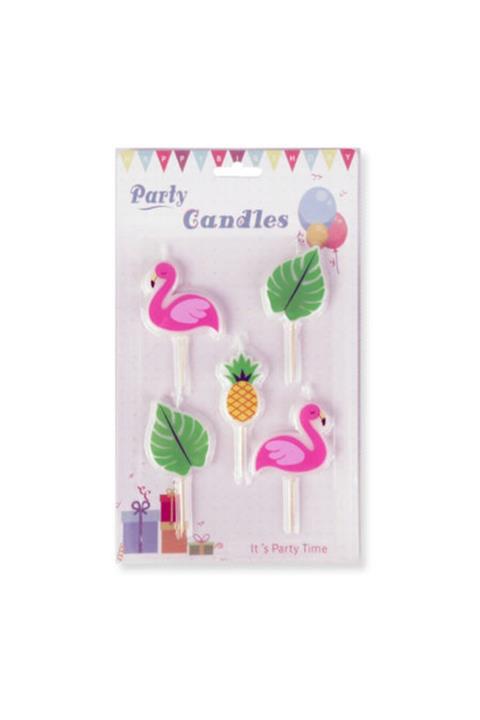 whiteavm Flamingo ve Yaprak Mum 5 li Set