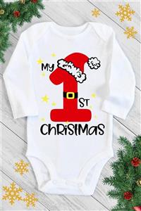 Limon Unisex Bebek Beyaz First Christmas Desenli Uzun Kol Çıtçıtlı Body