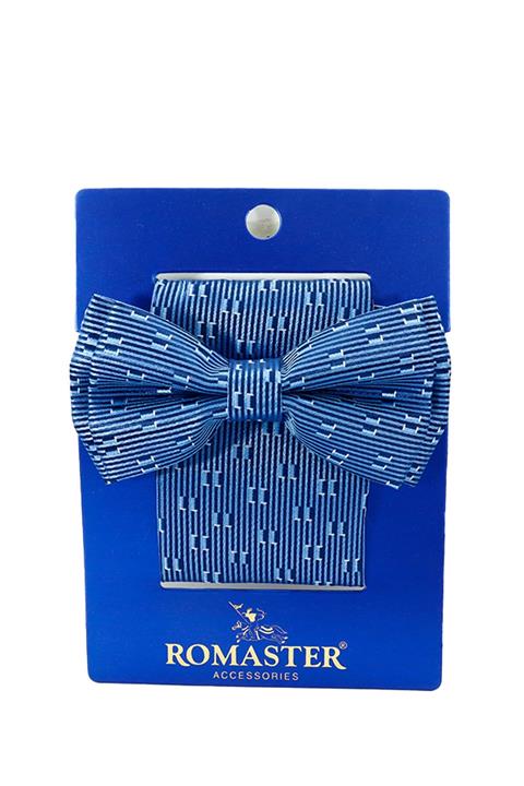 ROMASTER Lacivert Renk Çizgi Desenli Mendilli Papyon